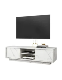 Mobile porta TV 139x44 moderno con due ante marmorizzate marmo bianco PTL10