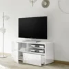 Mobile porta TV 122x57 piccolo moderno con anta singola e cassetto bianco serigrafato PTL15