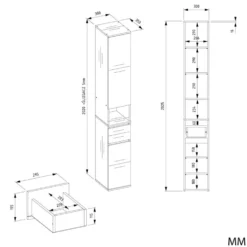 Mobiletto a colonna per bagno 30x202,5 cm in rovere e nero CBT10