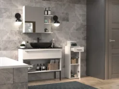 Mobiletto bagno a colonna 30x85 cm con anta e cassetto bianco lucido MBT2