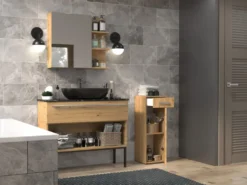 Mobiletto bagno a colonna 30x85 cm con anta e cassetto rovere MBT2