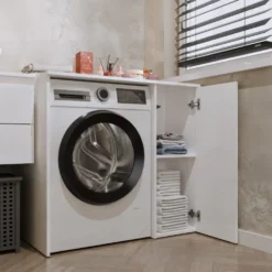 Mobiletto per lavatrice moderno 64x88,5 cm bianco opaco MLT7