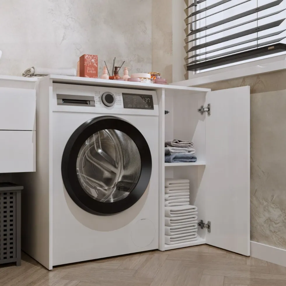 Mobiletto per lavatrice moderno 64x88,5 cm bianco opaco MLT7