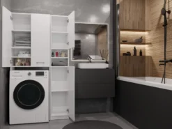 Mobiletto per lavatrice 64x88,5 cm con armadietto bianco opaco MLT10