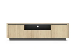 Mobiletto tv moderno 200x55 cm con ante push to open in rovere e nero PTVLK31