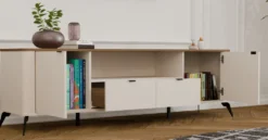 Mobile tv grande 186 cm con ante e cassetti cashmere e rovere PTVT3