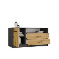 Mobile tv minimal 109x53 cm con anta e cassetti rovere e antracite PTVT6