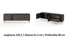 Mobile tv moderno 195x61 cm con 2 cassetti e 2 ante battenti in quercia scuro PTVLK33