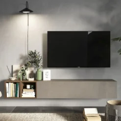 Mobile TV sospeso con vani a giorno 194x29 cm argilla e noce PTL28
