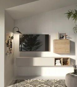 Mobile tv sospeso 194x160 cm rovere e beige PTL34
