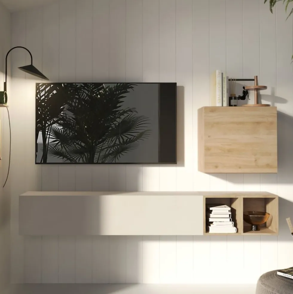 Mobile tv sospeso 194x160 cm rovere e beige PTL34