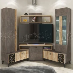 Parete attrezzata angolare grigio e legno chiaro SU32