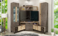Parete attrezzata angolare grigio e legno chiaro SU32