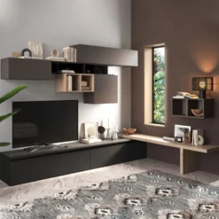 Parete attrezzata angolare 276x200 cm bronzo, rovere e grafite PAL52