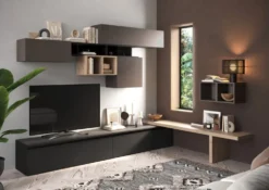Parete attrezzata angolare 276x200 cm bronzo, rovere e grafite PAL52