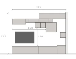 Parete attrezzata angolare 276x200 cm argilla, rovere e piombo PAL52