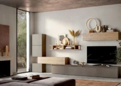 Parete attrezzata componibile 375x170 cm argilla, bronzo e rovere PAL44