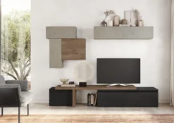 Parete attrezzata componibile 280x180 cm argilla, grafite e noce PAL42