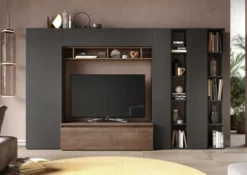 Parete attrezzata con libreria 305x186 cm grafite e noce PAL43