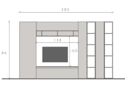 Parete attrezzata con libreria 305x186 cm argilla e rovere PAL43