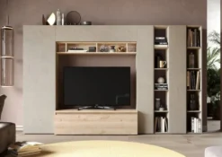 Parete attrezzata con libreria 305x186 cm argilla e rovere PAL43