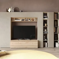 Parete attrezzata con libreria 305x186 cm argilla e rovere PAL43