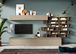 Parete attrezzata con libreria sospesa 345x164 cm argilla e bronzo PAL21