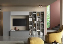 Parete attrezzata con libreria 305x186 cm grigio e grigio chiaro PAL19