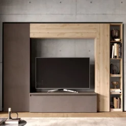 Parete attrezzata con libreria a colonna bronzo e rovere PAL18