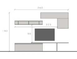 Parete attrezzata con mensola a terra 260x190 cm grigio e piombo PAL33