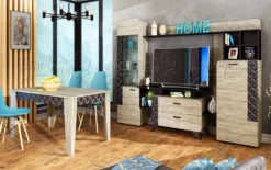 Parete attrezzata contemporanea rovere e nero SU25