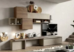 Parete attrezzata con vani e giorno 330x210 cm argilla/bronzo/noce PAL36
