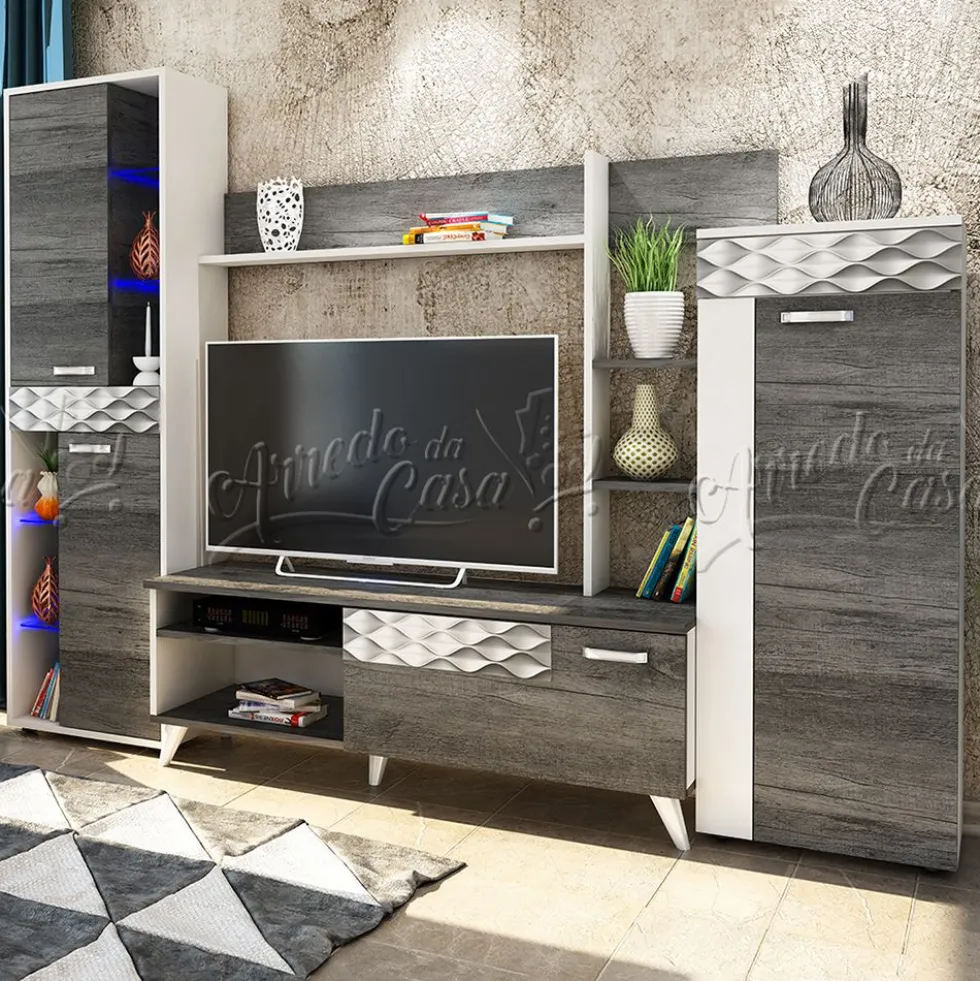 Parete attrezzata design bianco e rovere antracite SU23