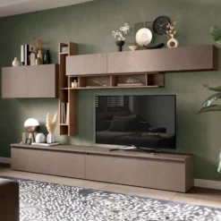 Parete attrezzata elegante 336x210 cm bronzo e noce PAL40