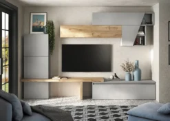 Parete attrezzata elegante 305x210 cm rovere e grigio chiaro PAL71