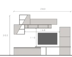 Parete attrezzata elegante 280x202 cm bianco lucido, grigio chiaro e piombo PAL64