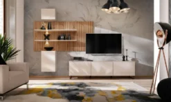 Parete attrezzata moderna beige e rovere 280x200 PAP150