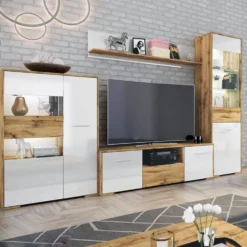 Parete attrezzata moderna bianca e rovere PAI24