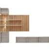 Parete attrezzata moderna sospesa con vetrina beige e rovere 280x180 PAP149