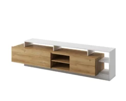 Parete attrezzata moderna 220x120 bianco con dettagli in rovere PALK1