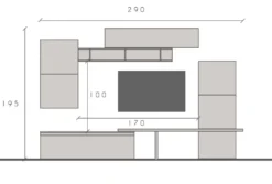 Parete attrezzata moderna 290x195 cm argilla, bianco lucido e rovere PAL27