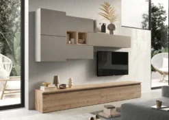 Parete attrezzata moderna 276x190 cm argilla e rovere PAL32