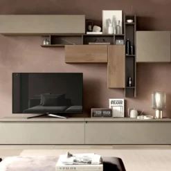 Parete attrezzata moderna 276x200 cm argilla bronzo e noce PAL14