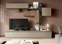 Parete attrezzata moderna 276x200 cm argilla bronzo e noce PAL14