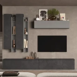 Parete attrezzata moderna 276x210 cm piombo e grigio PAL13