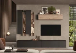 Parete attrezzata moderna 276x210 cm grafite e rovere PAL13