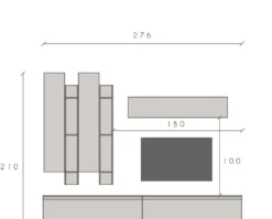 Parete attrezzata moderna 276x210 cm grafite e rovere PAL13