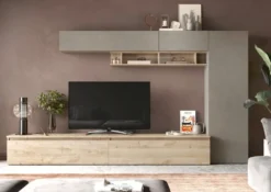 Parete attrezzata moderna 331x186 cm argilla e rovere PAL39