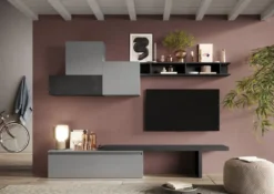 Parete attrezzata moderna 262x189 cm grigio e piombo PAL23