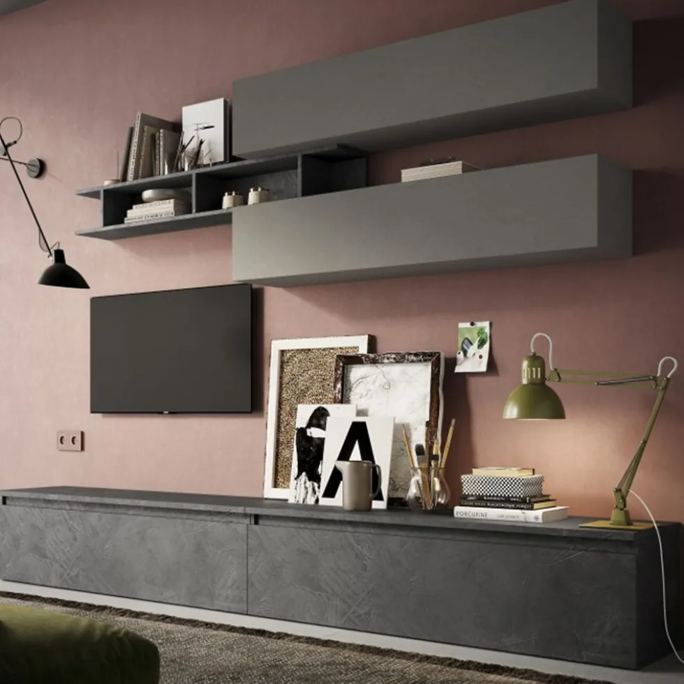 Parete attrezzata moderna 276x190 cm grigio e piombo PAL29